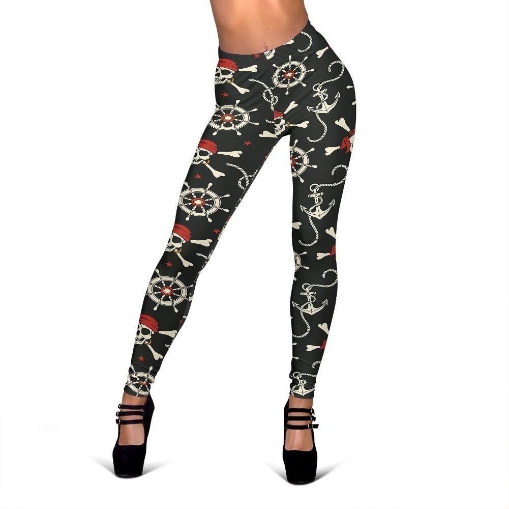 Pirate Skull Pattern Print Women Leggings-grizzshop