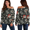 Pirate Skull Pattern Print Women Off Shoulder Sweatshirt-grizzshop