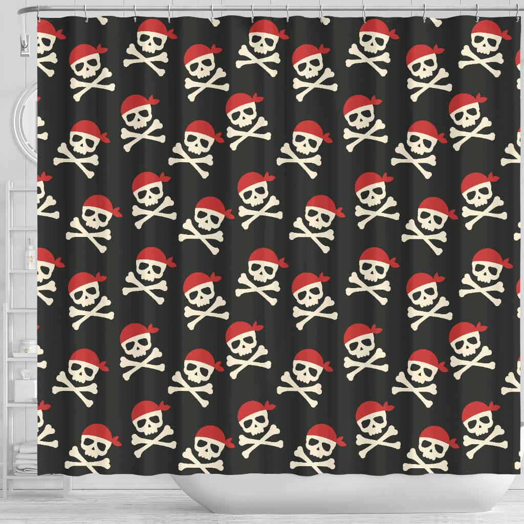 Pirate Skull Print Pattern Bathroom Shower Curtain-grizzshop