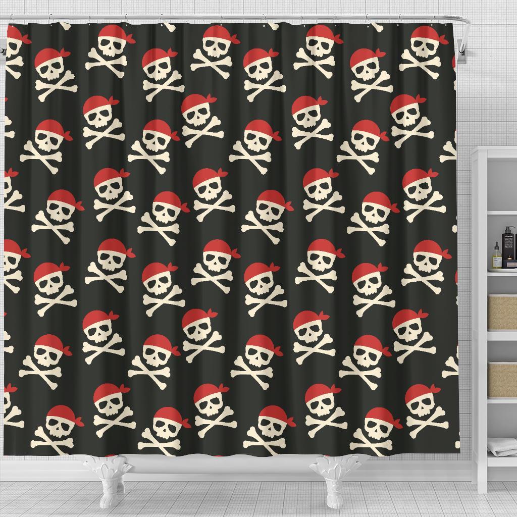 Pirate Skull Print Pattern Bathroom Shower Curtain-grizzshop