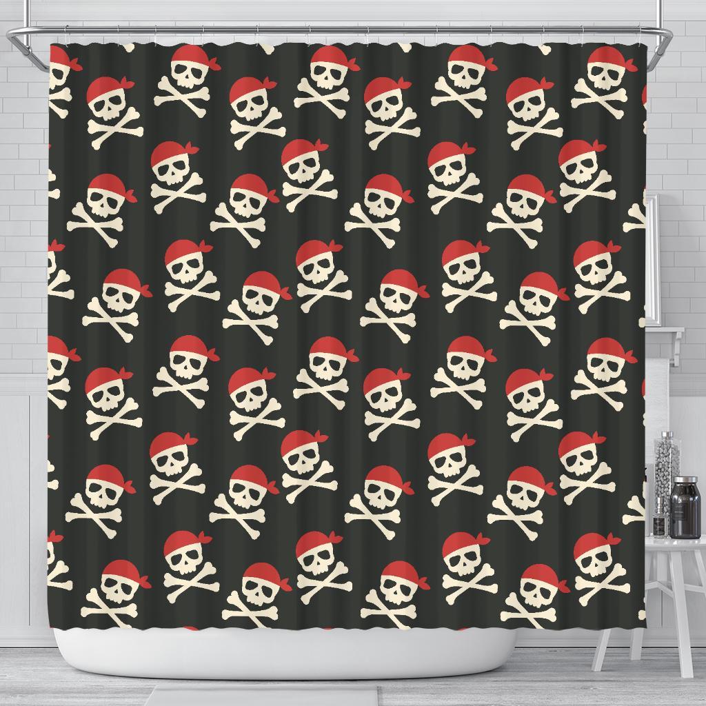 Pirate Skull Print Pattern Bathroom Shower Curtain-grizzshop