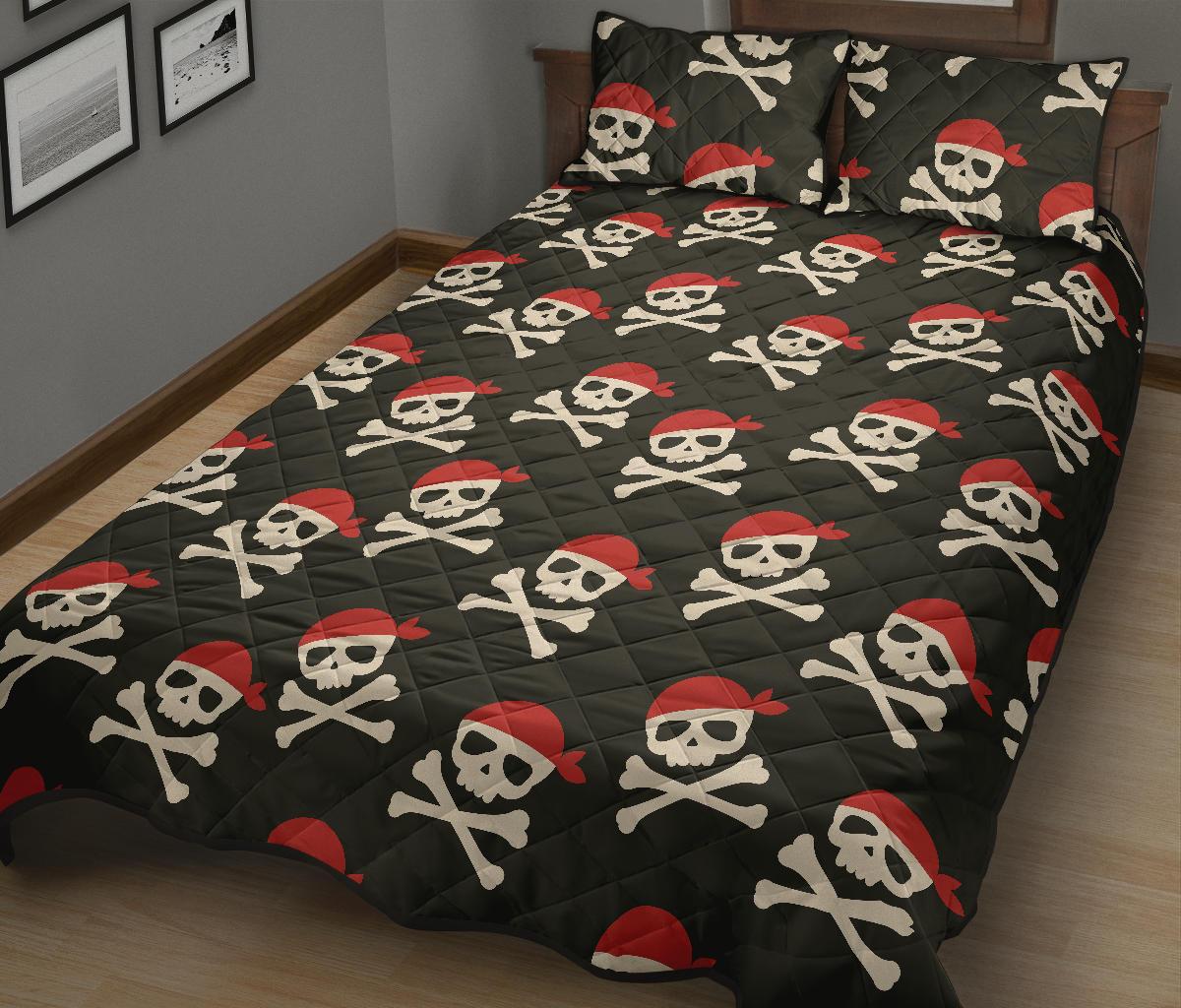 Pirate Skull Print Pattern Bed Set Quilt-grizzshop