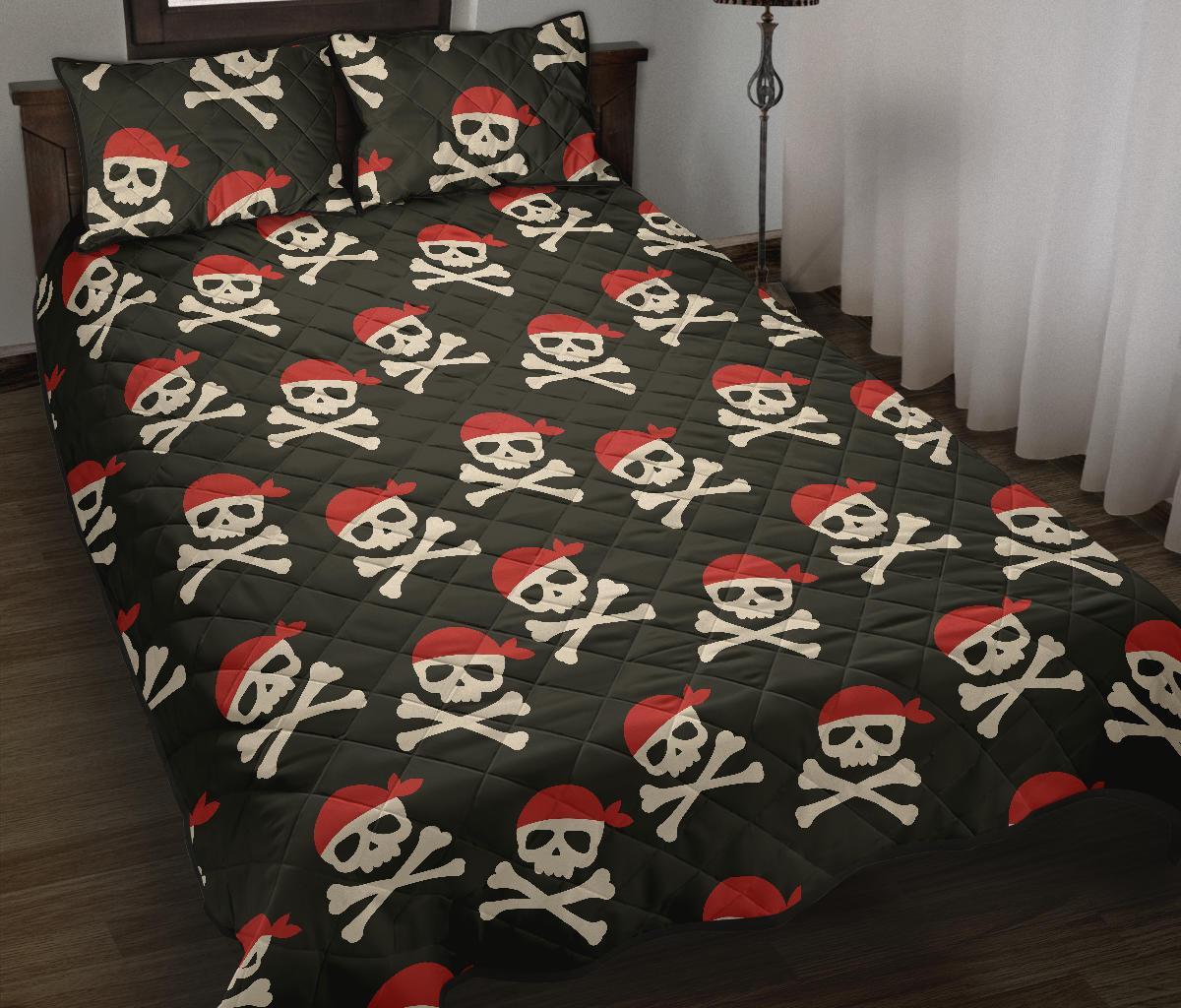 Pirate Skull Print Pattern Bed Set Quilt-grizzshop