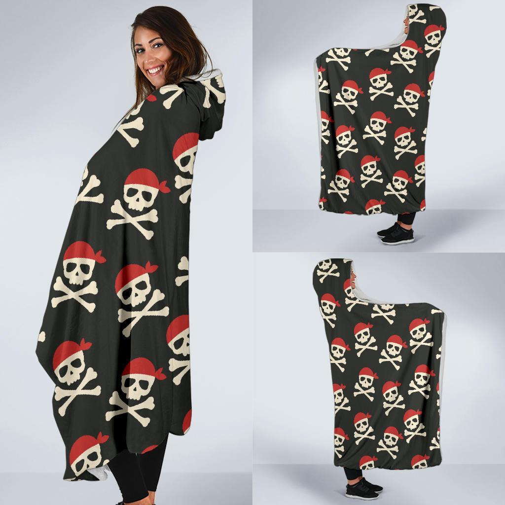 Pirate Skull Print Pattern Hooded Blanket-grizzshop