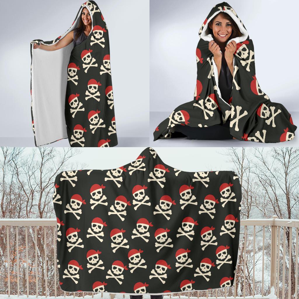 Pirate Skull Print Pattern Hooded Blanket-grizzshop