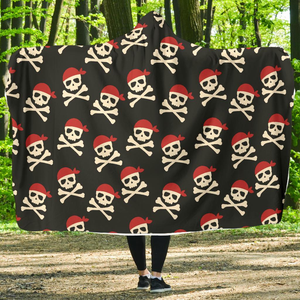Pirate Skull Print Pattern Hooded Blanket-grizzshop