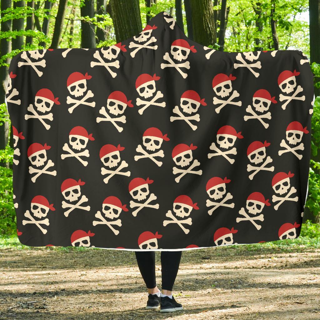 Pirate Skull Print Pattern Hooded Blanket-grizzshop