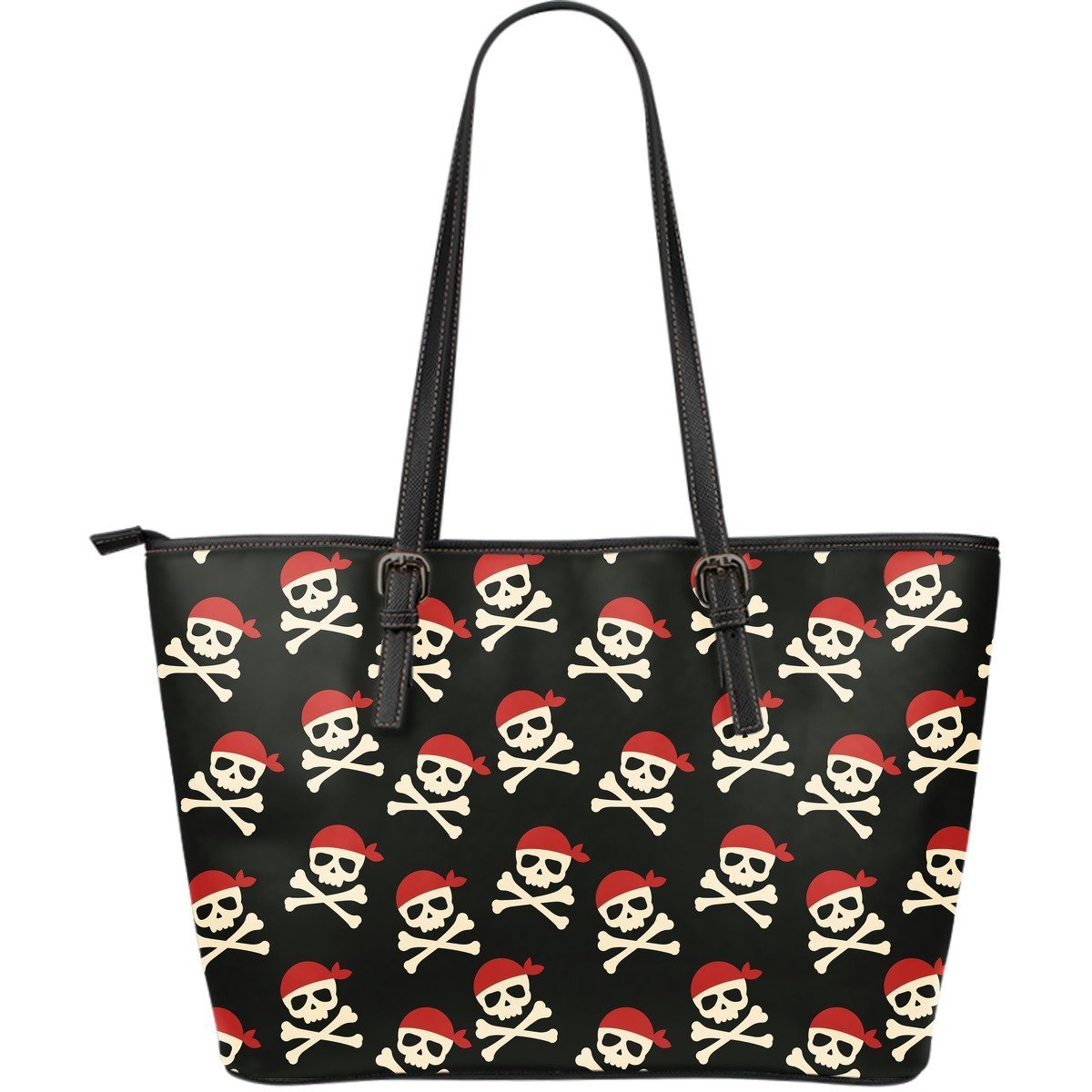 Pirate Skull Print Pattern Leather Tote Bag-grizzshop