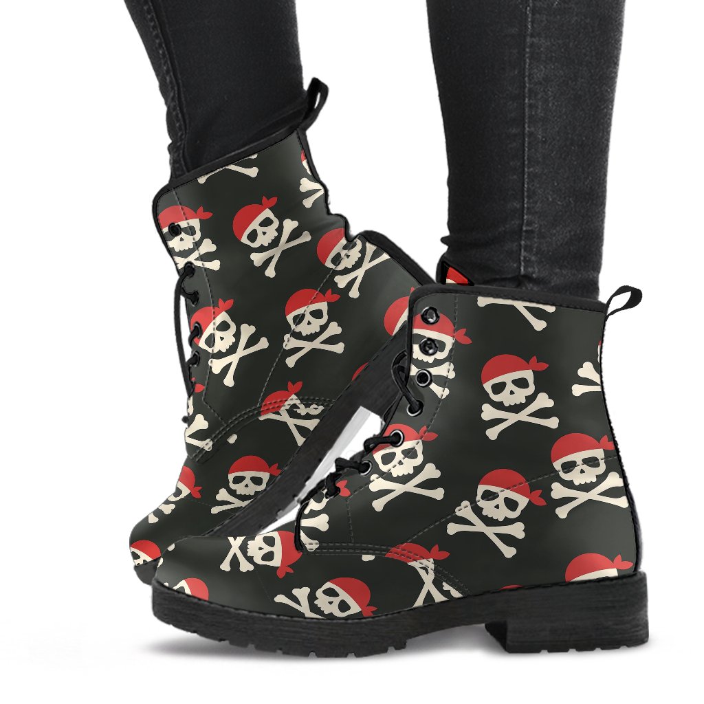 Pirate Skull Print Pattern Men Women Leather Boots-grizzshop