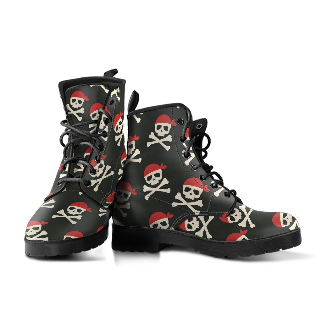 Pirate Skull Print Pattern Men Women Leather Boots-grizzshop