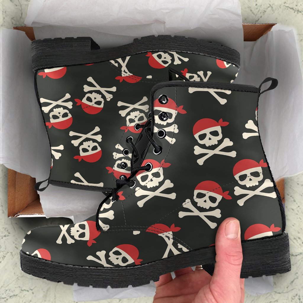 Pirate Skull Print Pattern Men Women Leather Boots-grizzshop