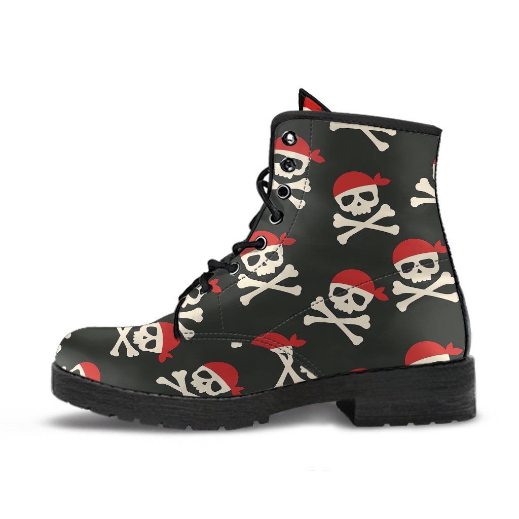Pirate Skull Print Pattern Men Women Leather Boots-grizzshop