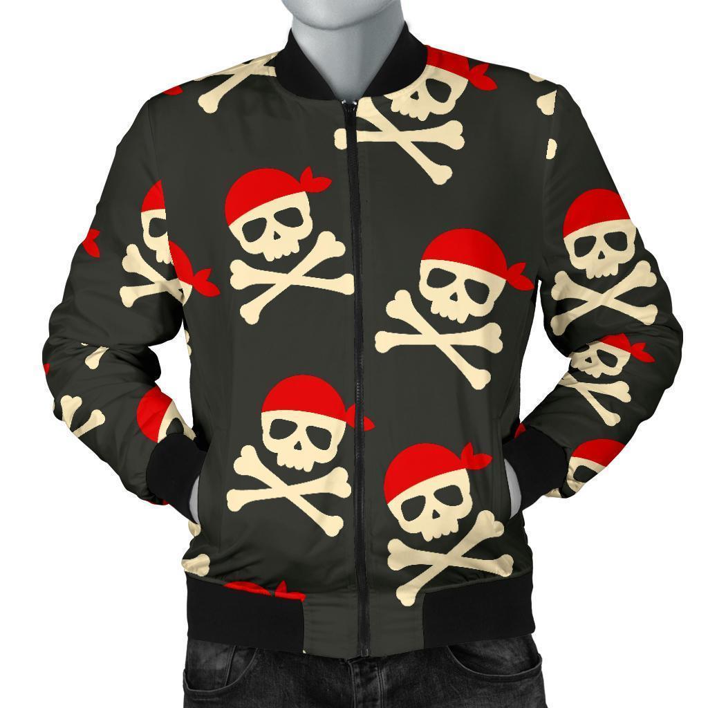 Pirate Skull Print Pattern Men's Bomber Jacket-grizzshop