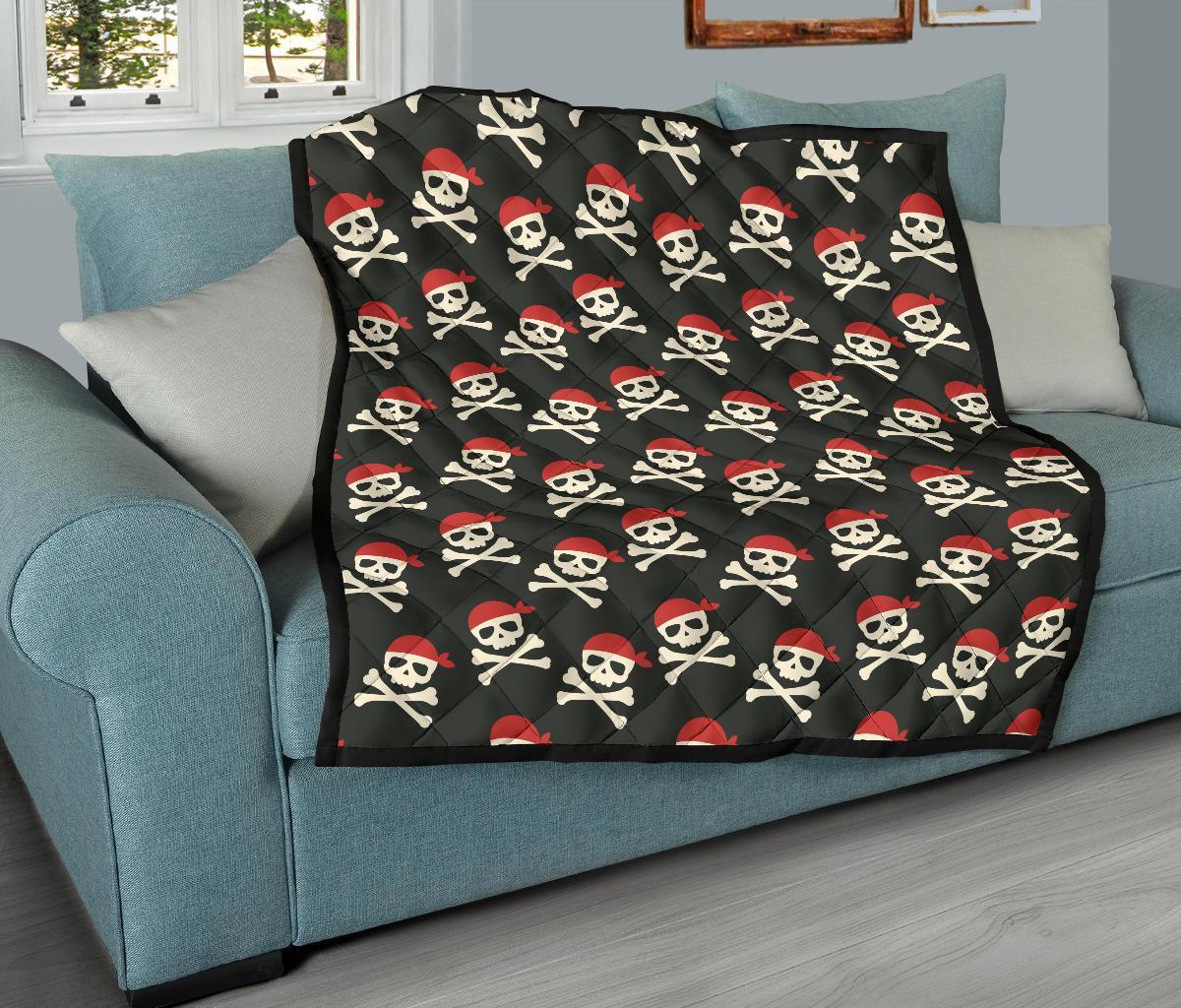 Pirate Skull Print Pattern Quilt-grizzshop