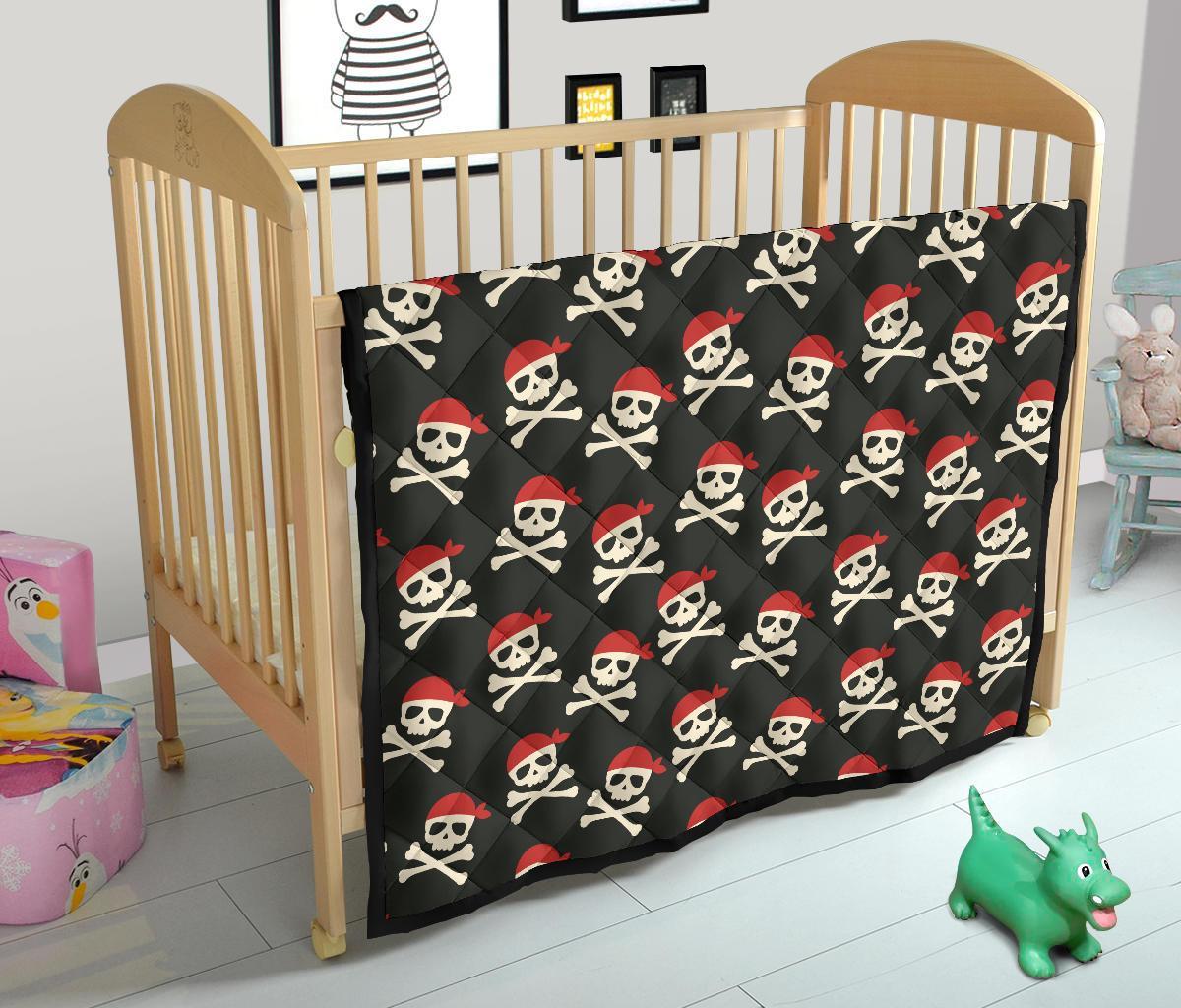 Pirate Skull Print Pattern Quilt-grizzshop