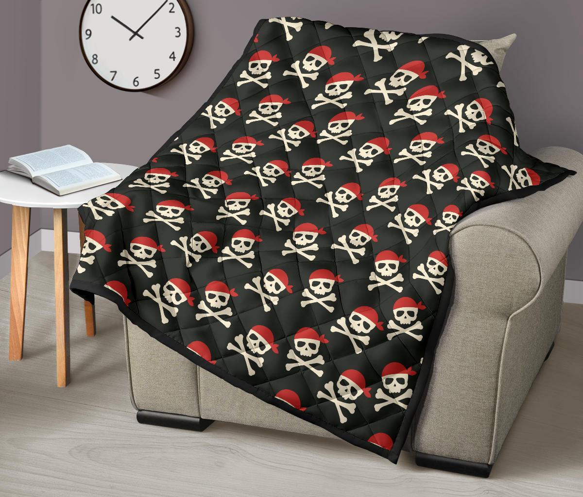 Pirate Skull Print Pattern Quilt-grizzshop