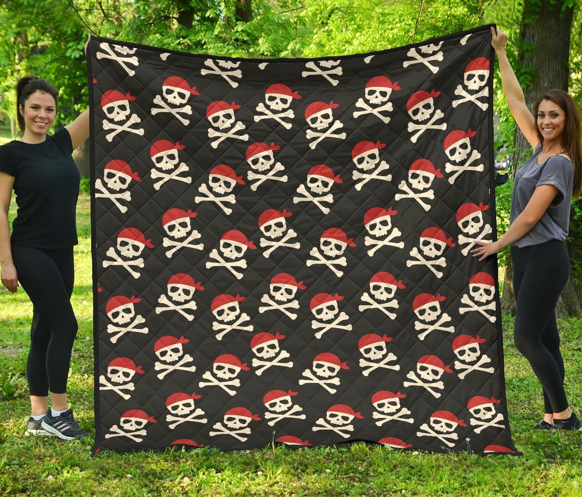 Pirate Skull Print Pattern Quilt-grizzshop