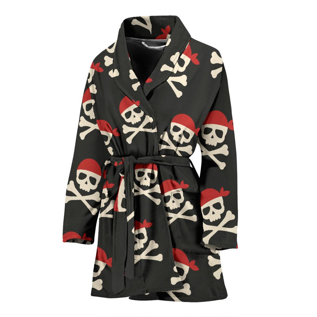 Pirate Skull Print Pattern Women Long Robe-grizzshop