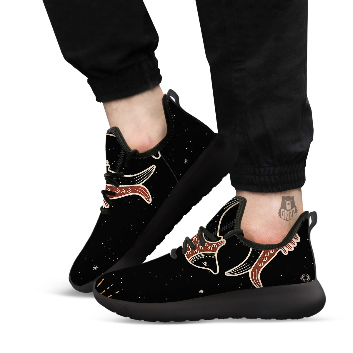 Pisces Constellation Print Black Athletic Shoes-grizzshop