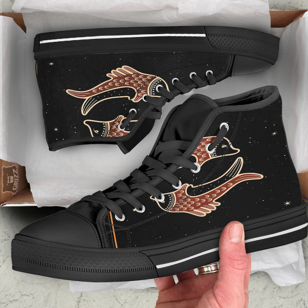 Pisces Constellation Print Black High Top Shoes-grizzshop