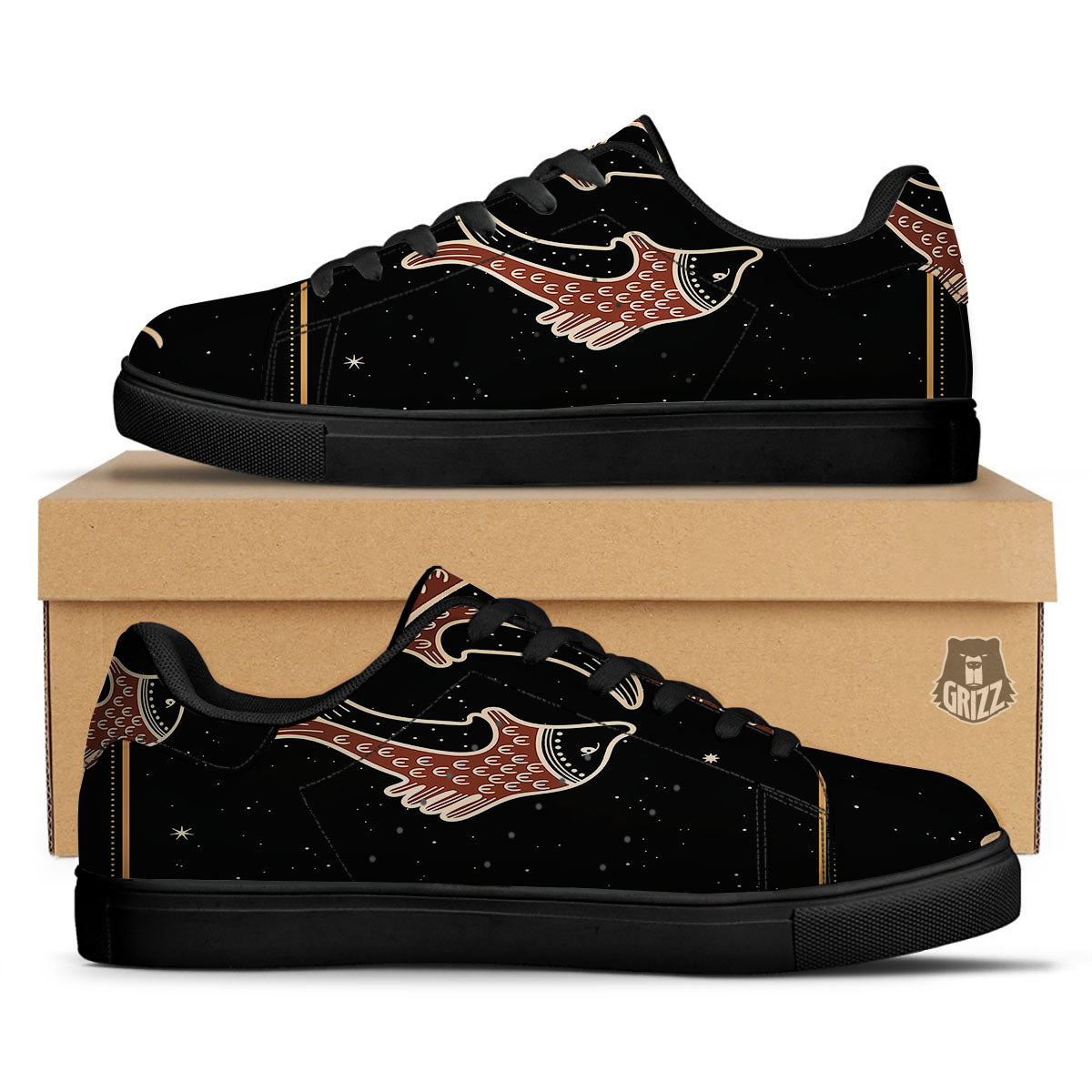 Pisces Constellation Print Black Low Top Sneakers-grizzshop