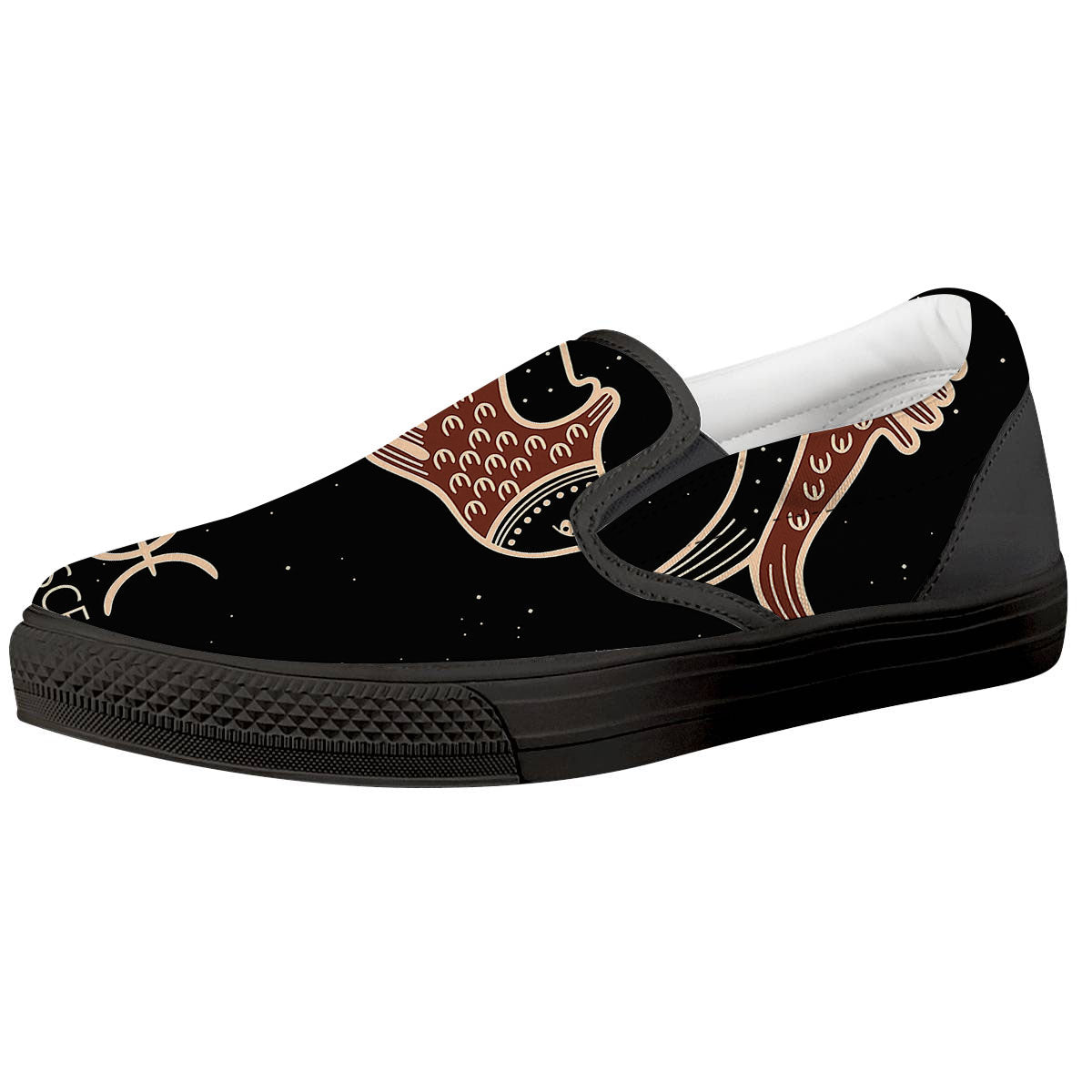 Pisces Constellation Print Black Slip On Shoes-grizzshop