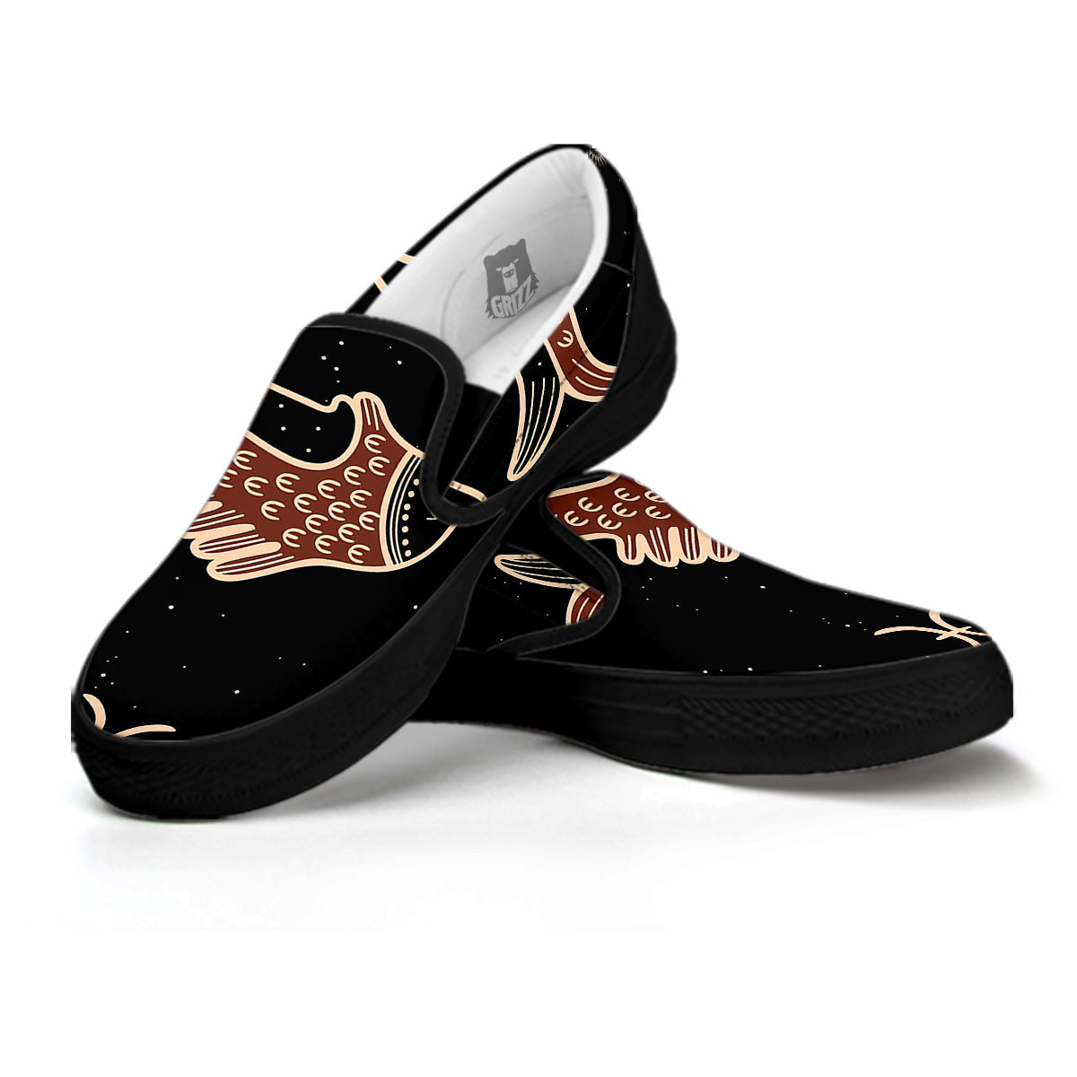 Pisces Constellation Print Black Slip On Shoes-grizzshop