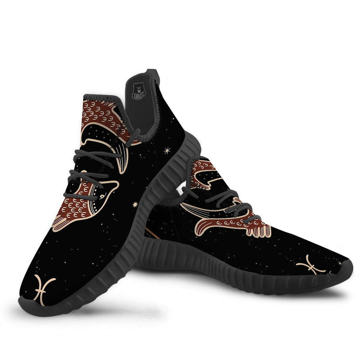 Pisces Constellation Print Black Walking Shoes-grizzshop