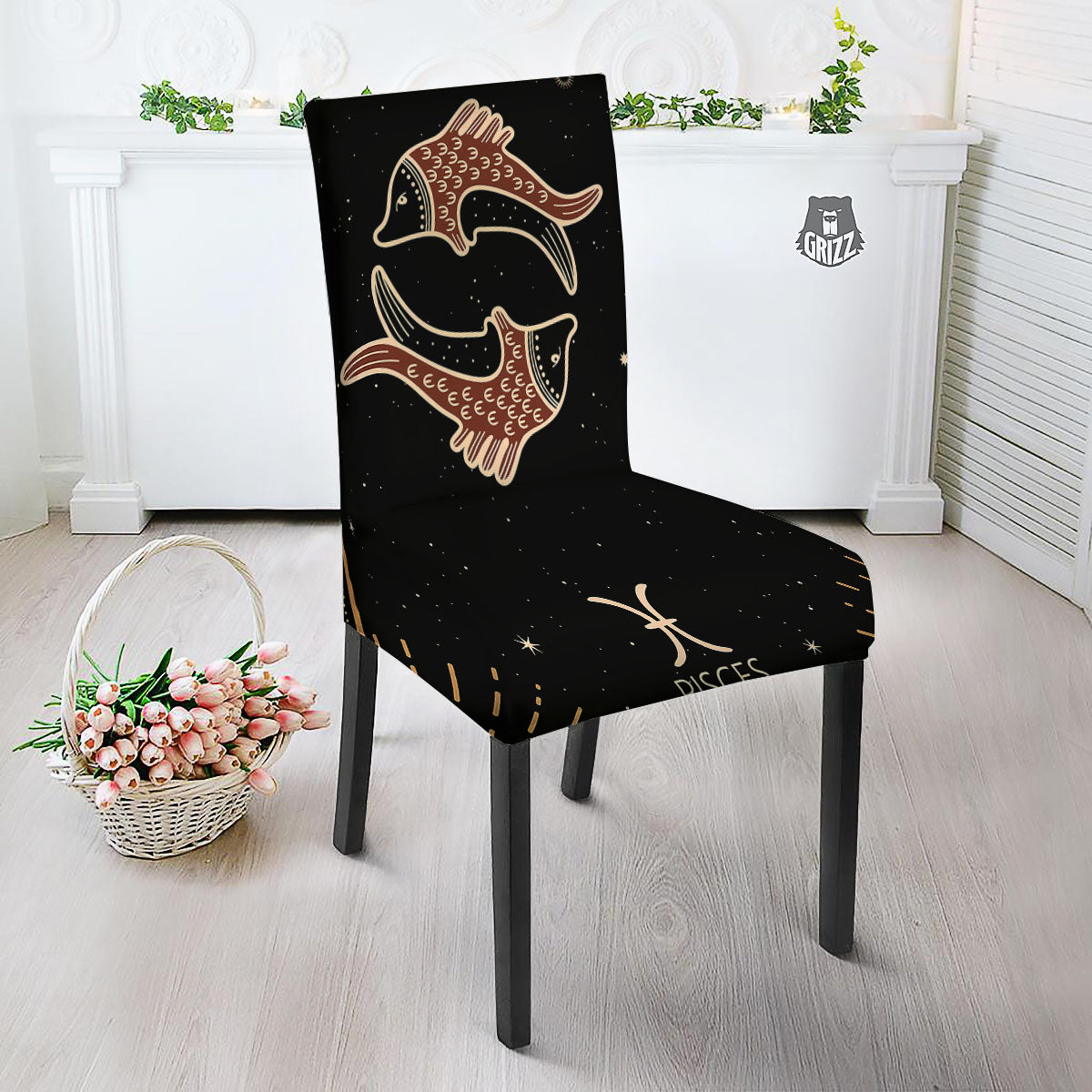 Pisces Constellation Print Dining Chair Slipcover-grizzshop