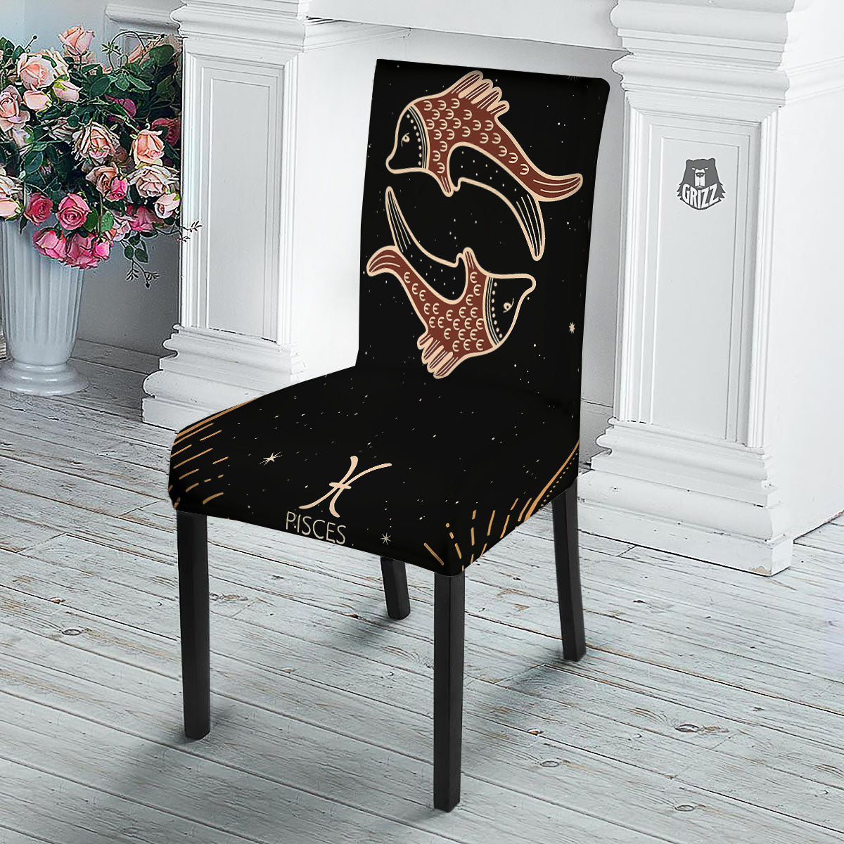 Pisces Constellation Print Dining Chair Slipcover-grizzshop