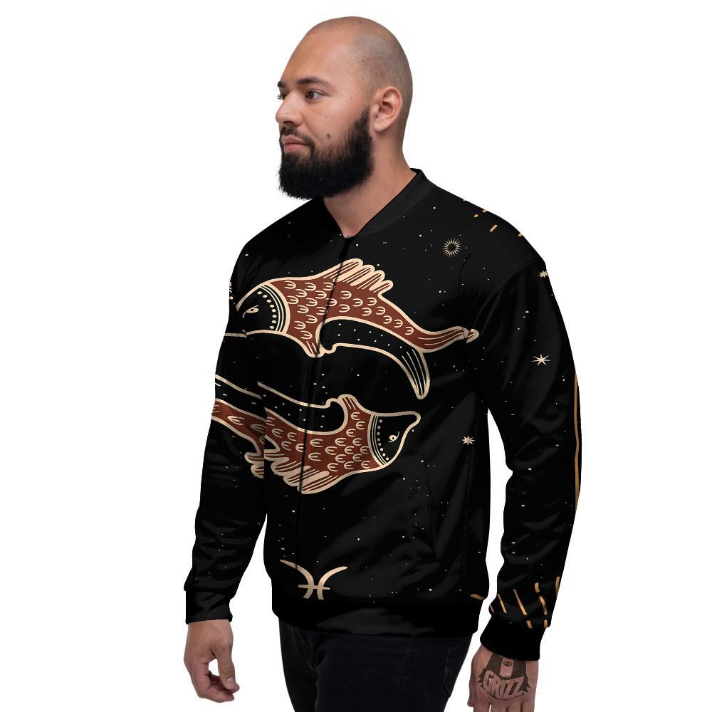 Pisces Constellation Print Men's Bomber Jacket-grizzshop