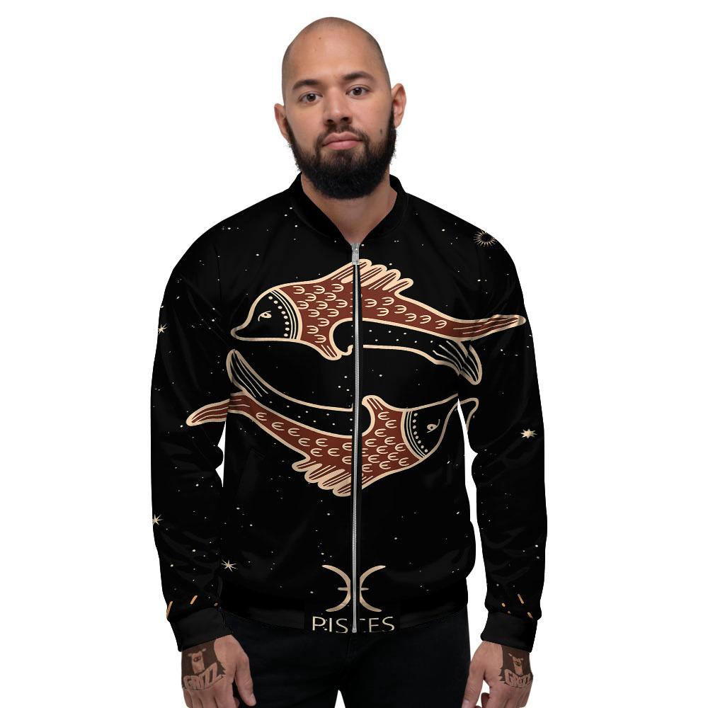 Pisces Constellation Print Men's Bomber Jacket-grizzshop