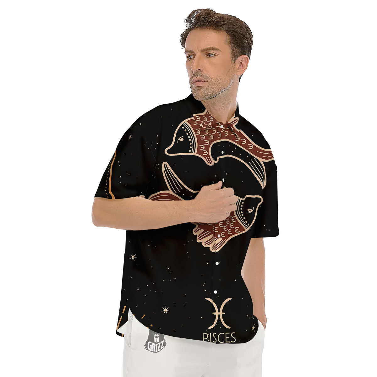 Pisces Constellation Print Men's Short Sleeve Shirts-grizzshop