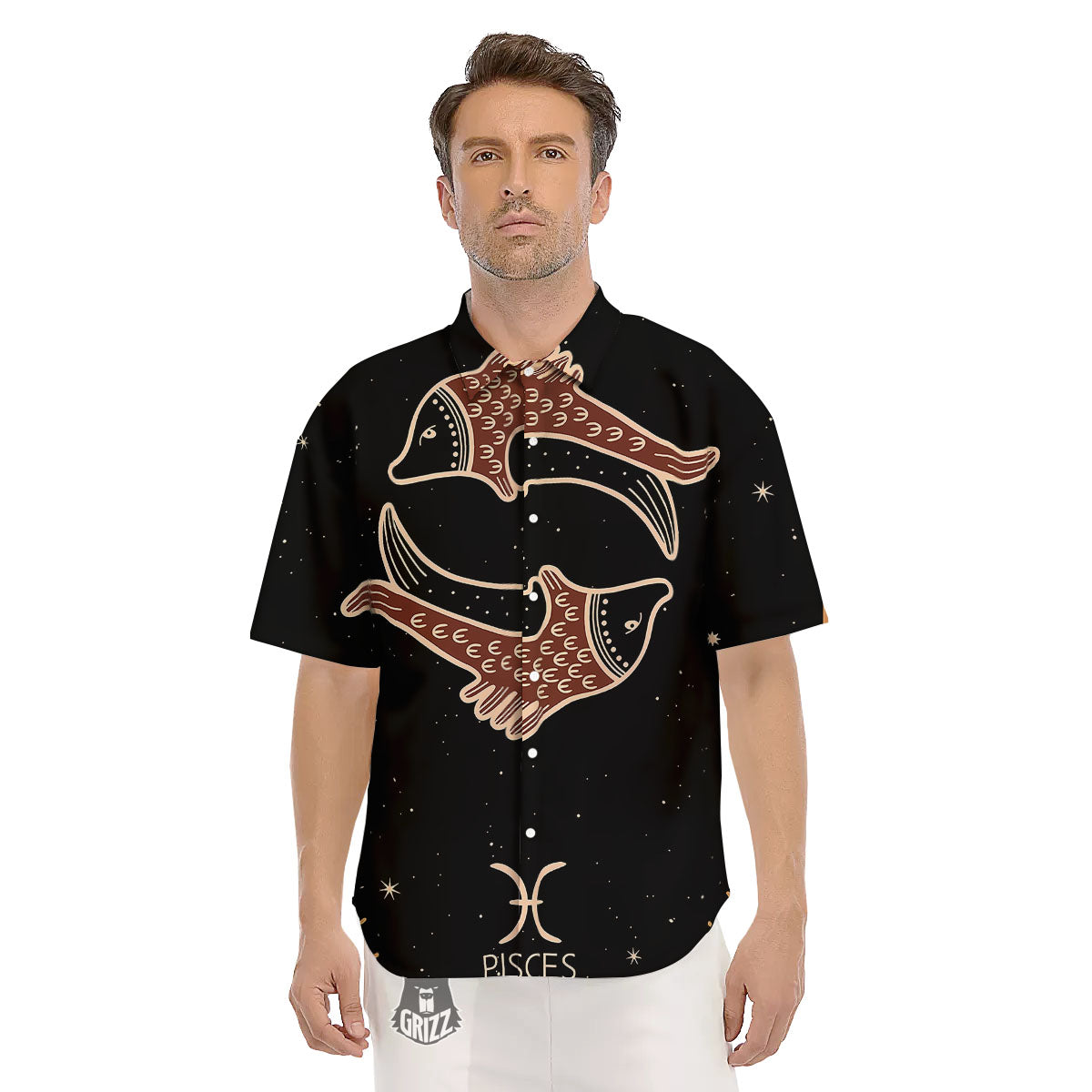 Pisces Constellation Print Men's Short Sleeve Shirts-grizzshop