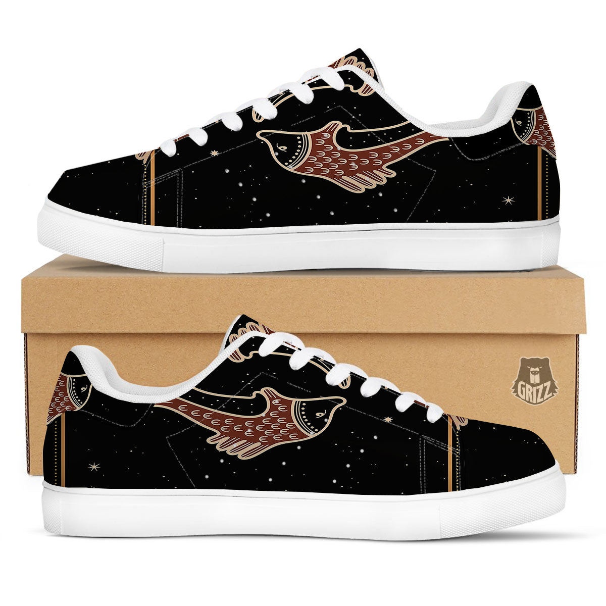 Pisces Constellation Print White Low Top Sneakers-grizzshop