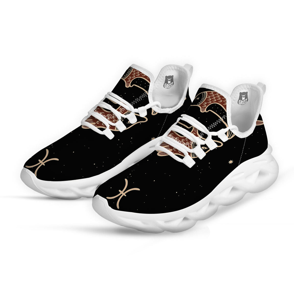 Pisces Constellation Print White Running Shoes-grizzshop