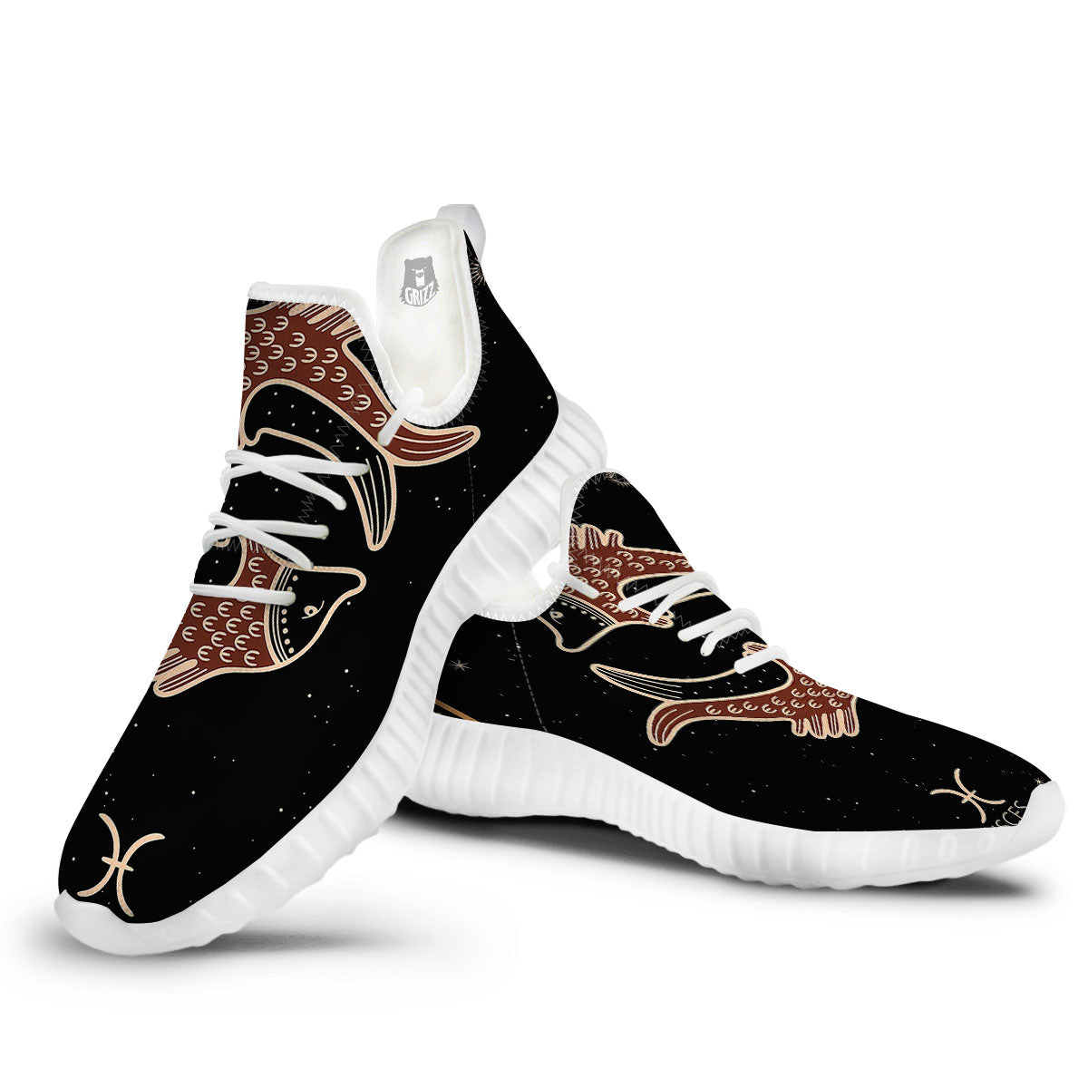 Pisces Constellation Print White Walking Shoes-grizzshop