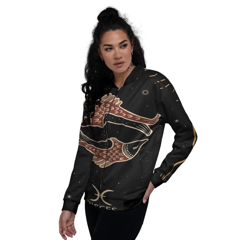 Pisces Constellation Print Women's Bomber Jacket-grizzshop