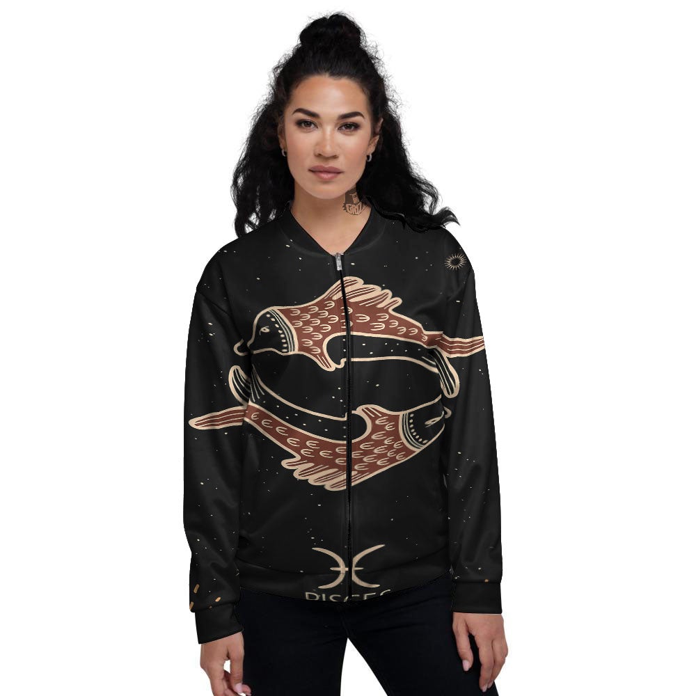Pisces Constellation Print Women's Bomber Jacket-grizzshop