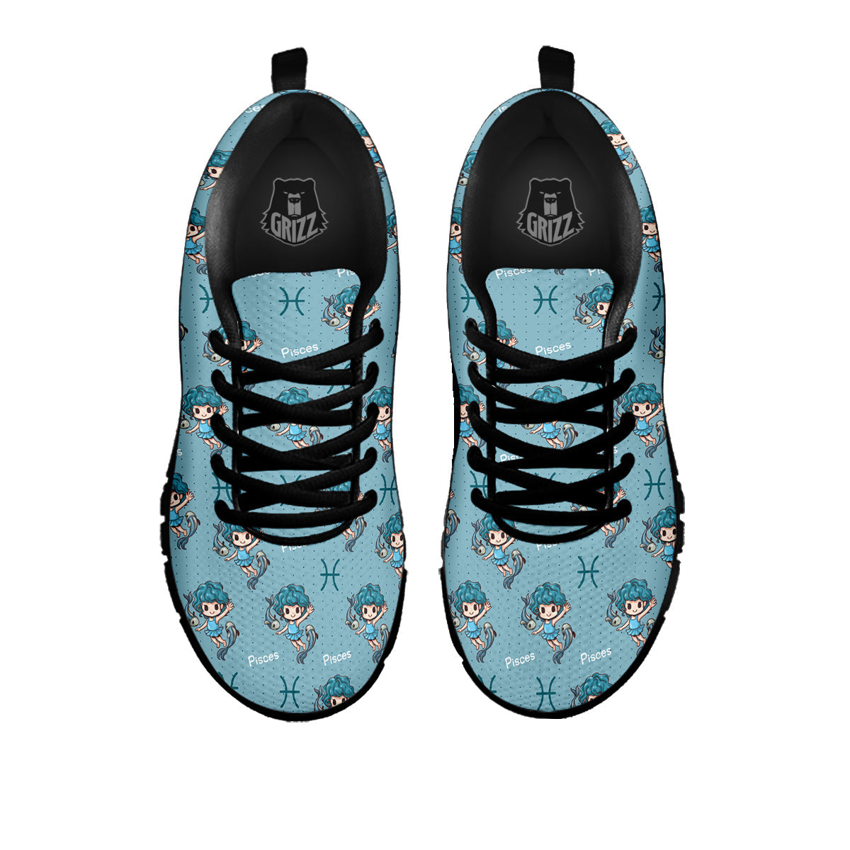 Pisces Cute Cartoon Print Pattern Black Sneaker-grizzshop