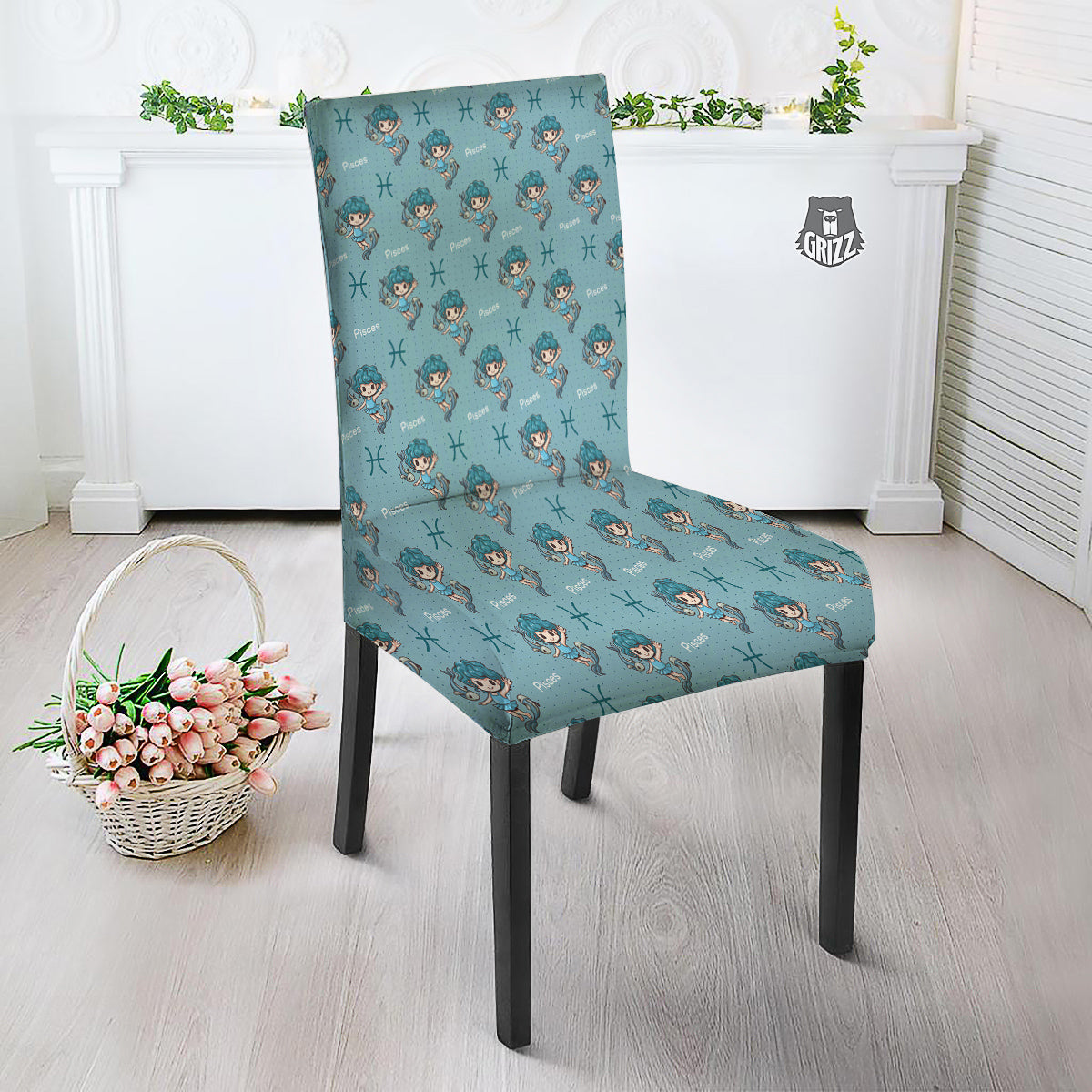 Pisces Cute Cartoon Print Pattern Dining Chair Slipcover-grizzshop