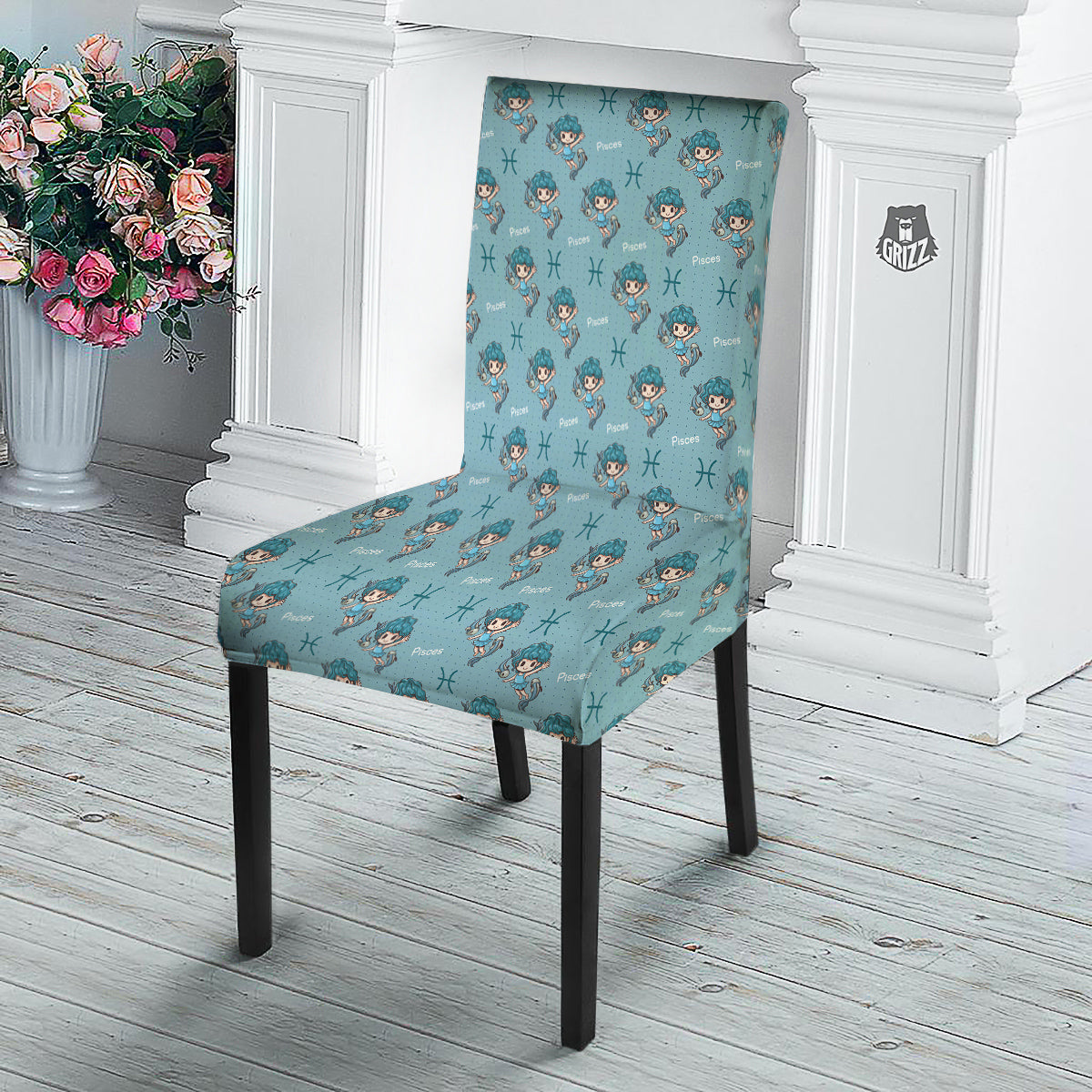 Pisces Cute Cartoon Print Pattern Dining Chair Slipcover-grizzshop