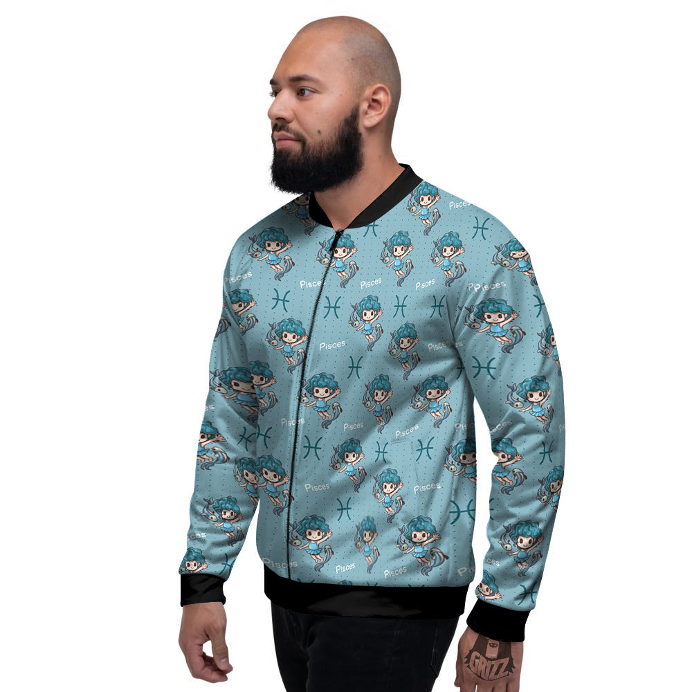 Pisces Cute Cartoon Print Pattern Men's Bomber Jacket-grizzshop