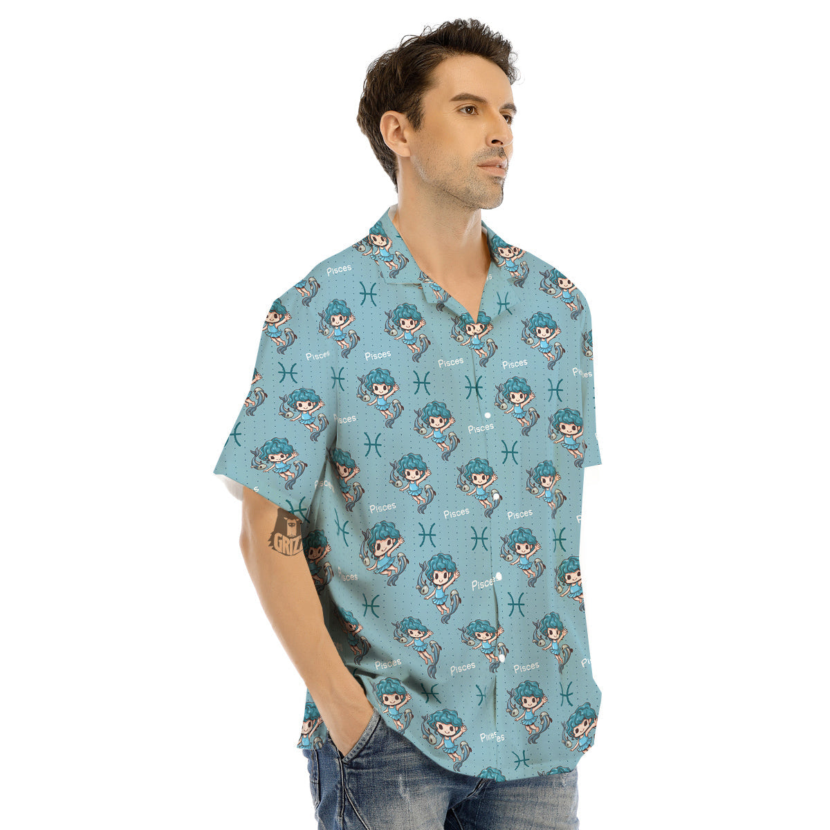 Pisces Cute Cartoon Print Pattern Men's Hawaiian Shirt-grizzshop