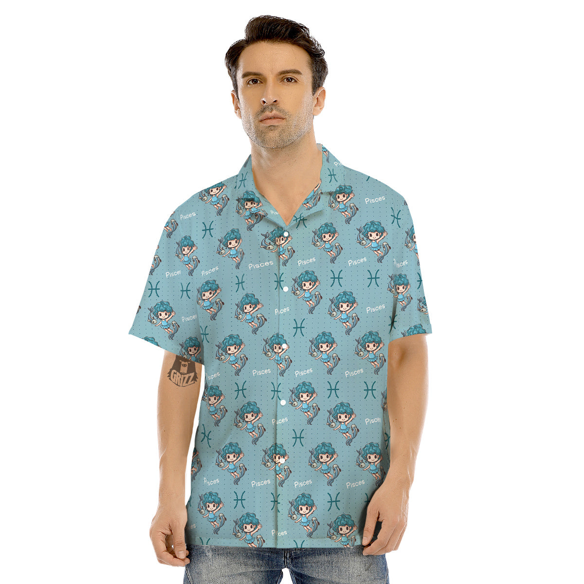 Pisces Cute Cartoon Print Pattern Men's Hawaiian Shirt-grizzshop