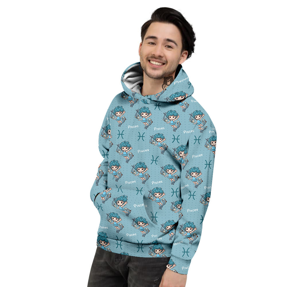 Pisces Cute Cartoon Print Pattern Men's Hoodie-grizzshop