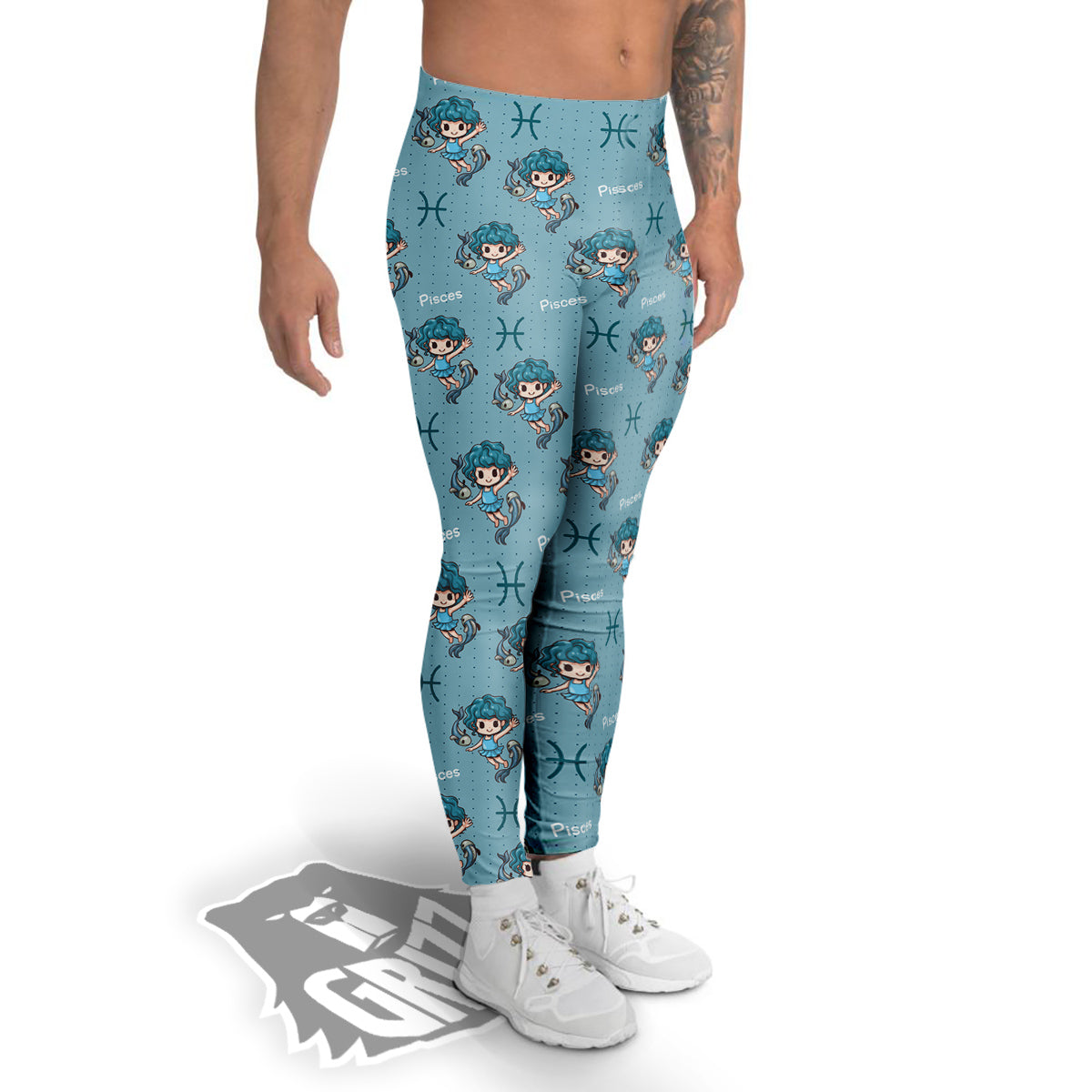Pisces Cute Cartoon Print Pattern Men's Leggings-grizzshop