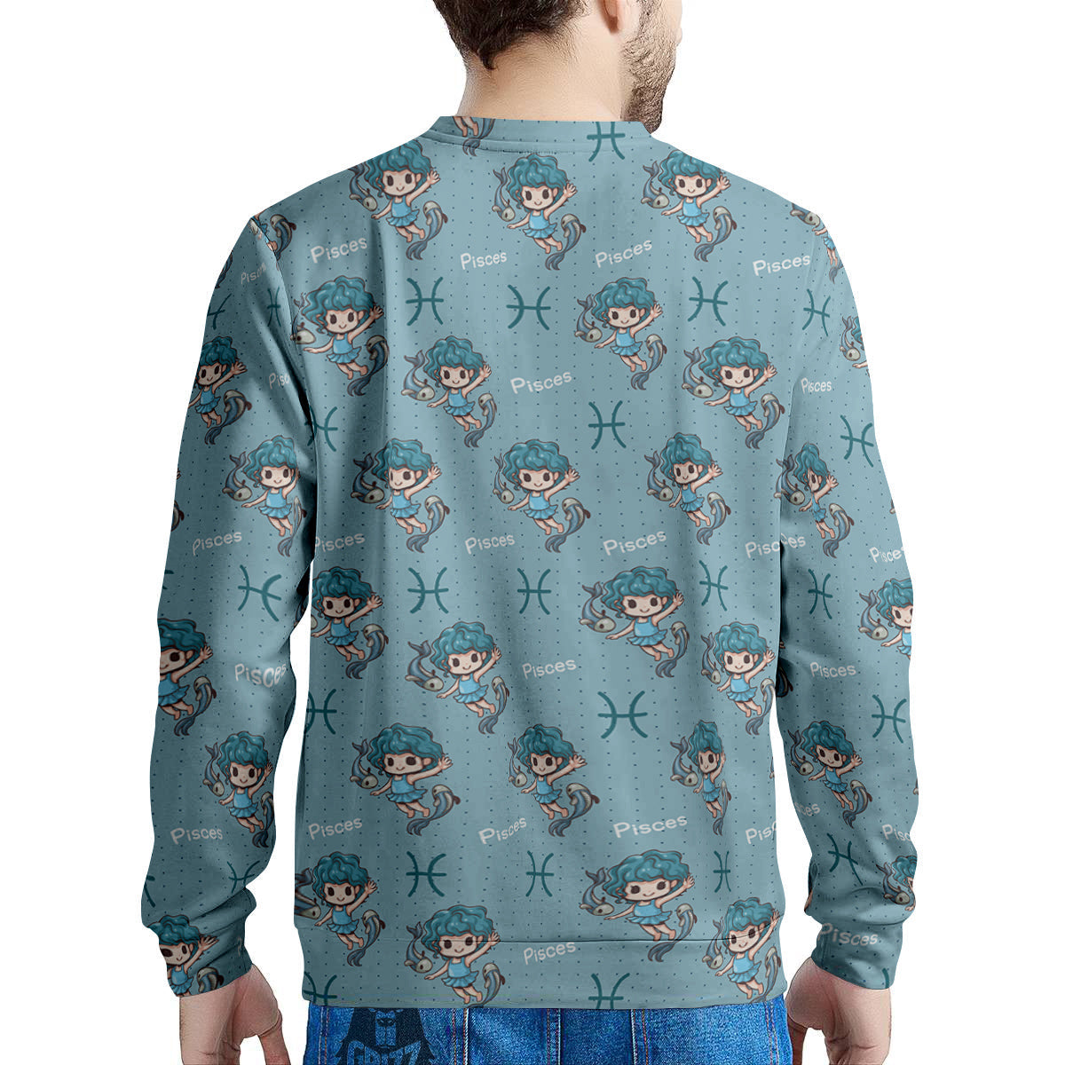 Pisces Cute Cartoon Print Pattern Men's Sweatshirt-grizzshop