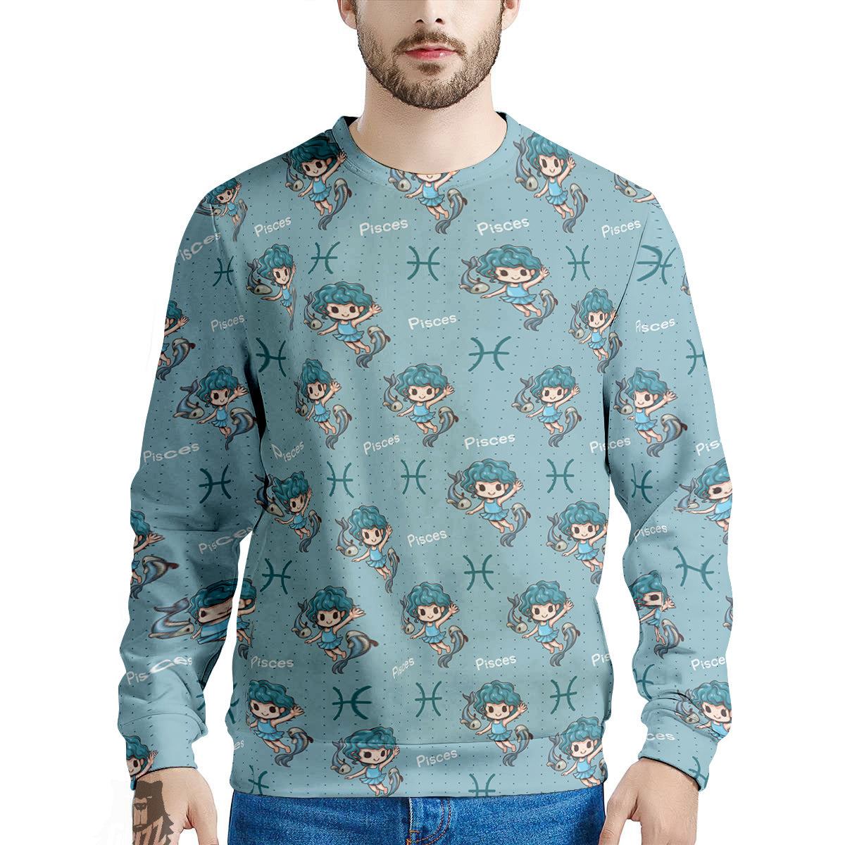Pisces Cute Cartoon Print Pattern Men's Sweatshirt-grizzshop