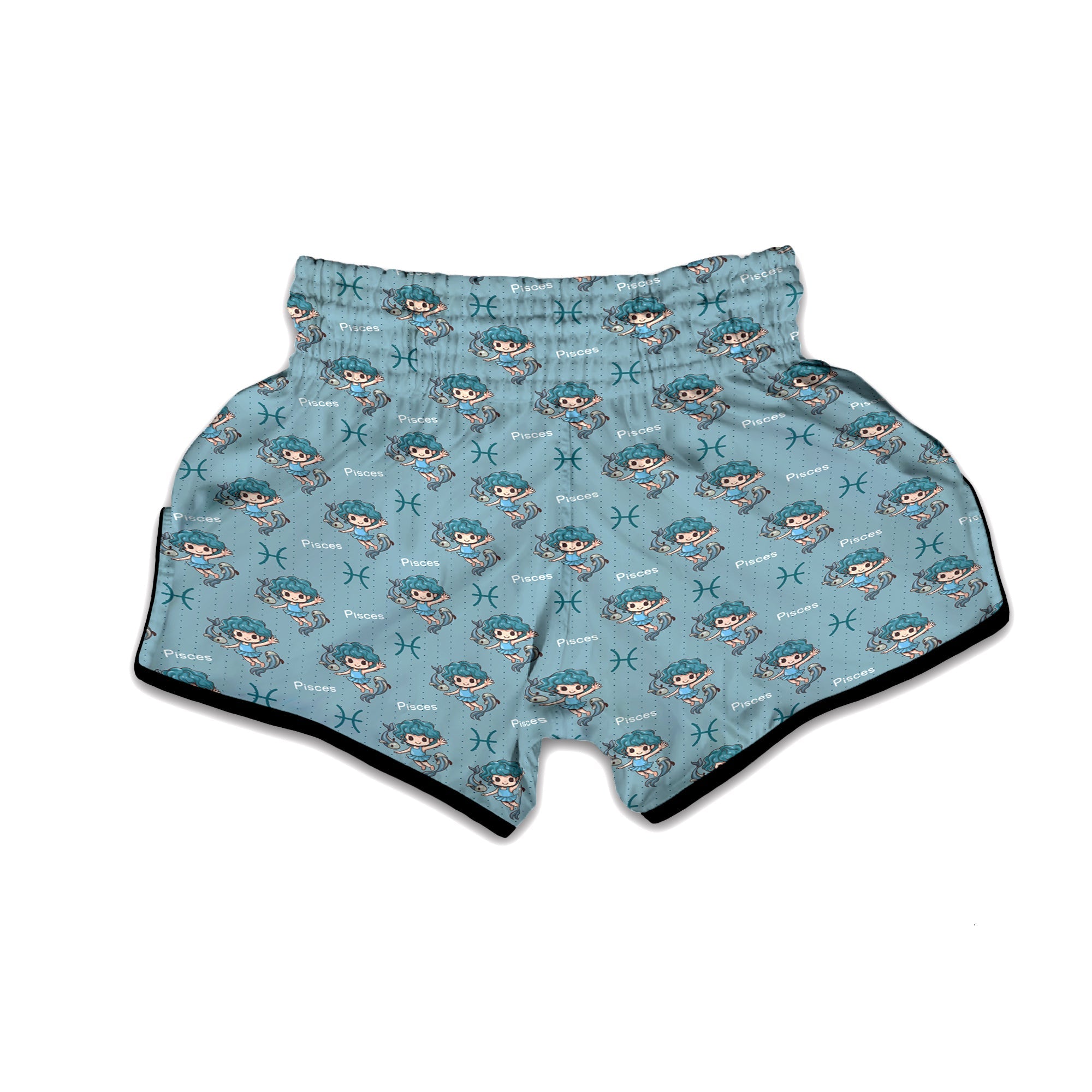 Pisces Cute Cartoon Print Pattern Muay Thai Boxing Shorts-grizzshop